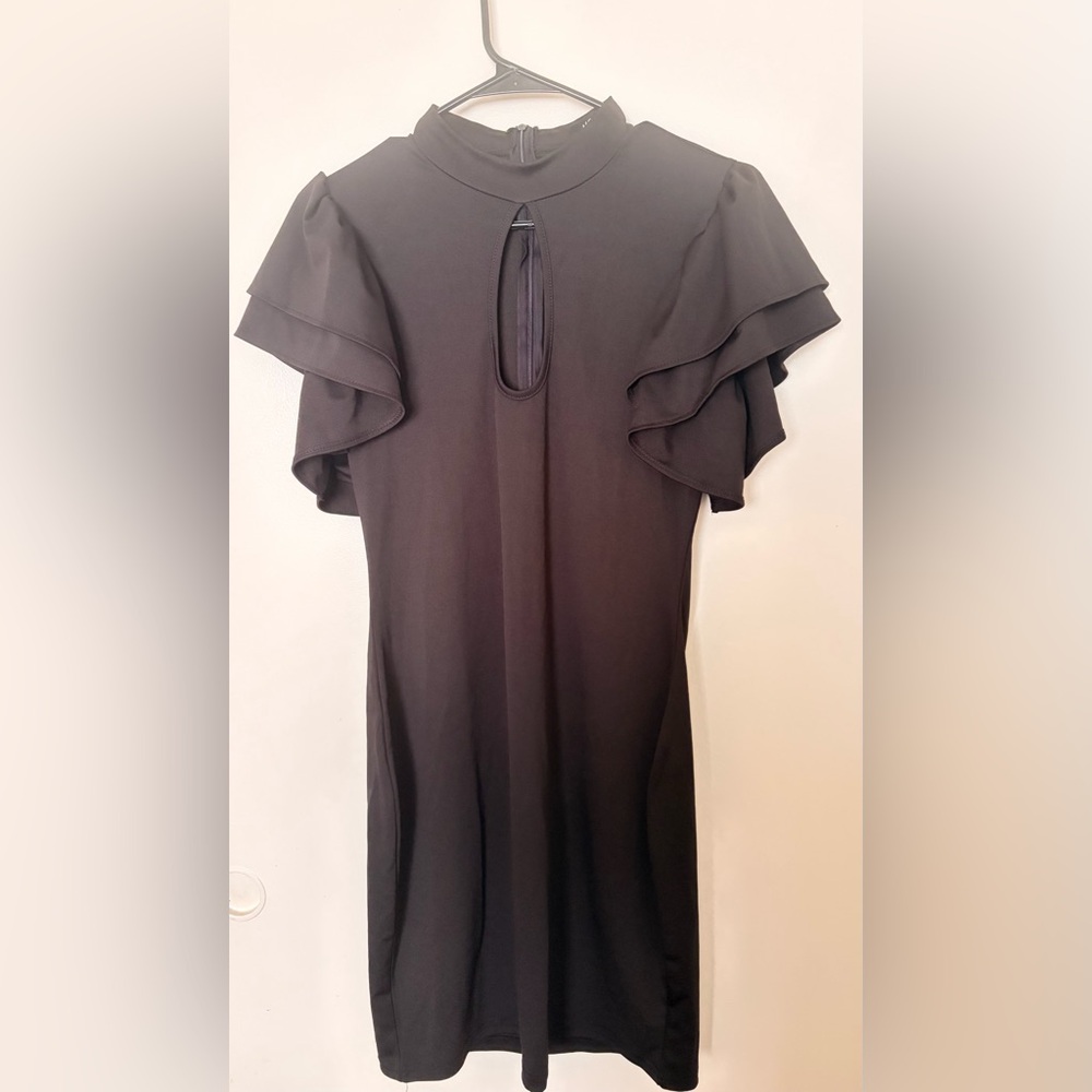 Women's Black Ruffle Sleeve Keyhole Top